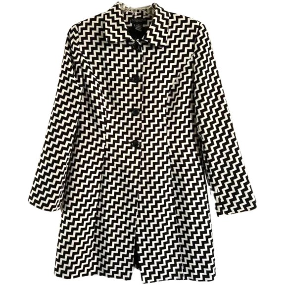 Donna Rae NY Dress Coat Black & Cream Chevron Pattern Women's Size 12 (#S109) - Picture 2 of 8